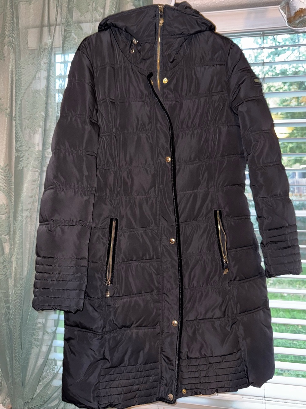 Calvin Klein Black Quilted Hooded Long Puffer Coat